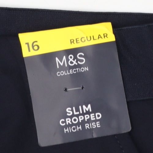 M&S Women’s Navy Blue Size 16 Slim Cropped High Rise Trousers