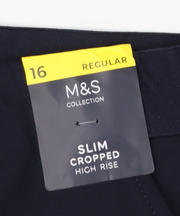 M&S Women’s Navy Blue Size 16 Slim Cropped High Rise Trousers