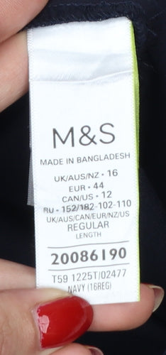 M&S Women’s Navy Blue Size 16 Slim Cropped High Rise Trousers