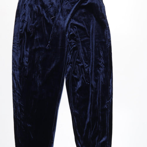 Stradivarius Women’s Blue Velvet Jogger Trousers Size L Elastic Waist