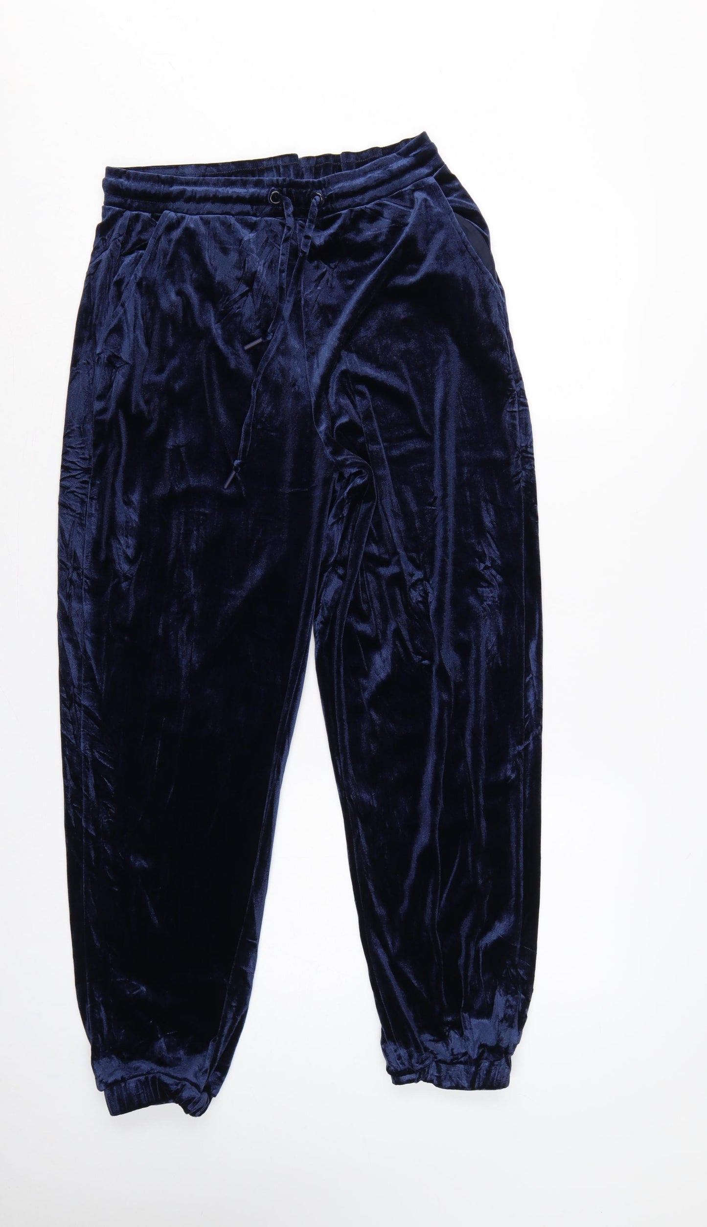 Stradivarius Women’s Blue Velvet Jogger Trousers Size L Elastic Waist