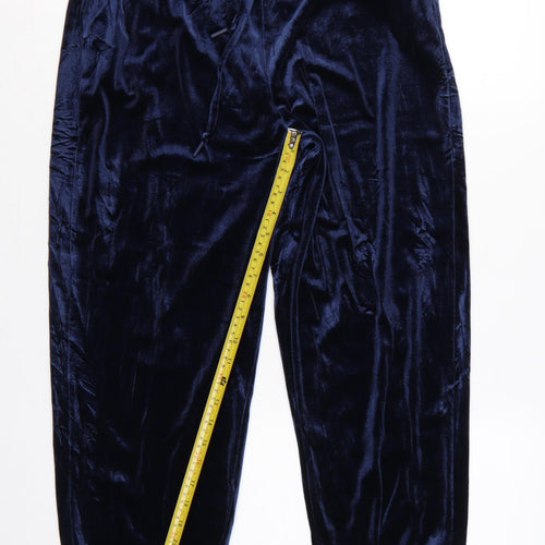 Stradivarius Women’s Blue Velvet Jogger Trousers Size L Elastic Waist