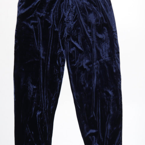 Stradivarius Women’s Blue Velvet Jogger Trousers Size L Elastic Waist