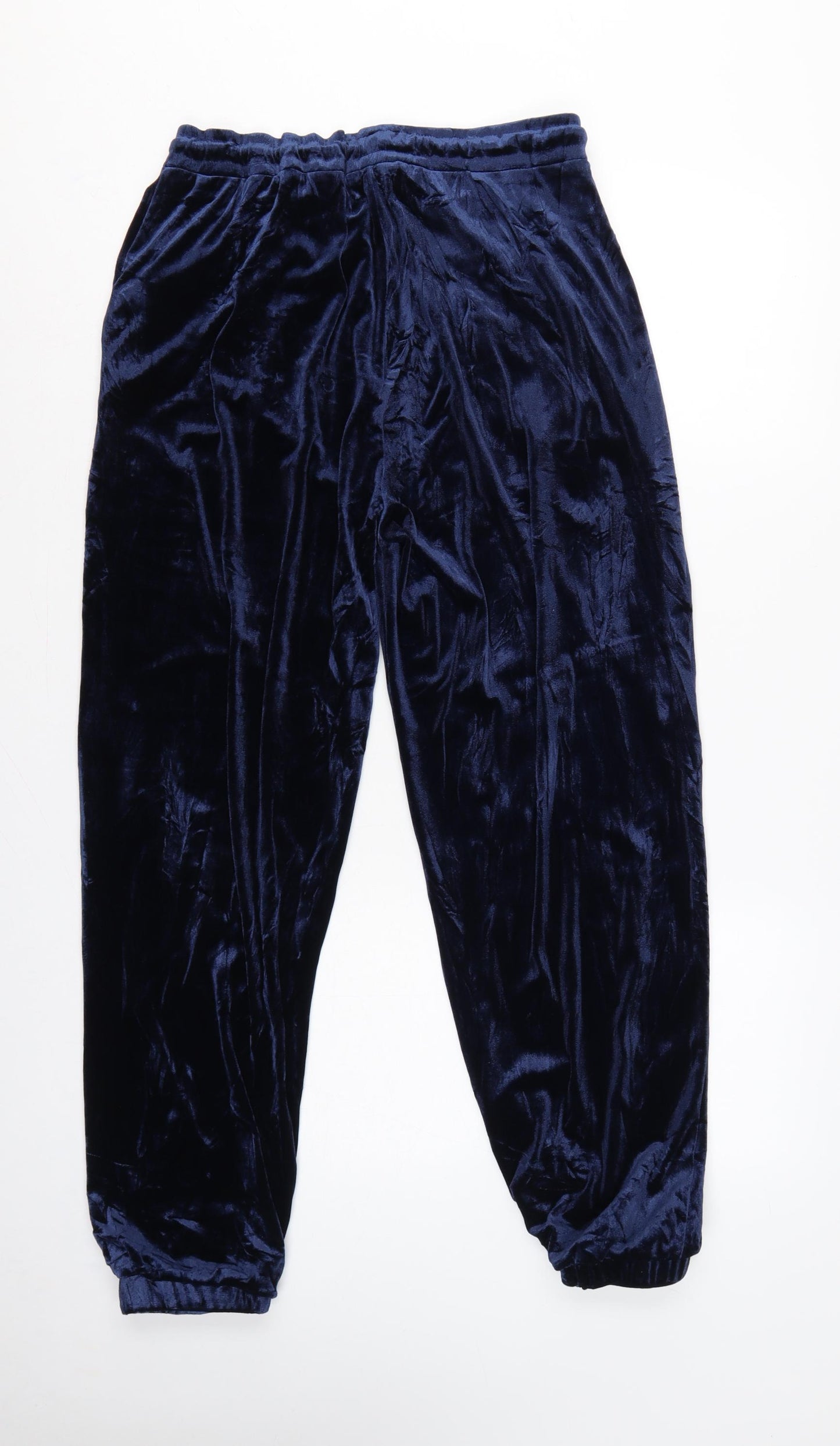 Stradivarius Women’s Blue Velvet Jogger Trousers Size L Elastic Waist