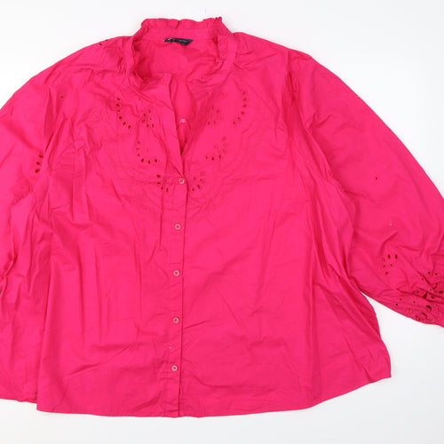 Marks and Spencer Women Pink UK 24 Embroidered Ruffle Button-Up Blouse