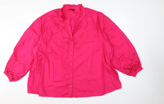 Marks and Spencer Women Pink UK 24 Embroidered Ruffle Button-Up Blouse