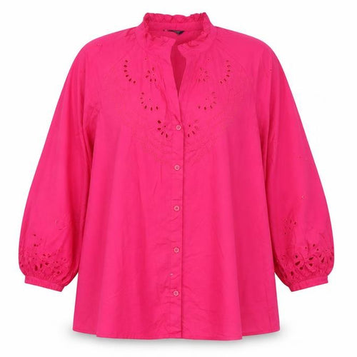 Marks and Spencer Women Pink UK 24 Embroidered Ruffle Button-Up Blouse