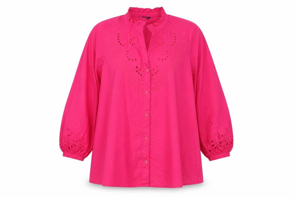 Marks and Spencer Women Pink UK 24 Embroidered Ruffle Button-Up Blouse