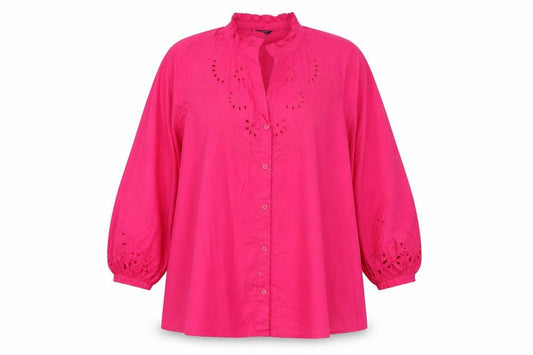 Marks and Spencer Women Pink UK 24 Embroidered Ruffle Button-Up Blouse