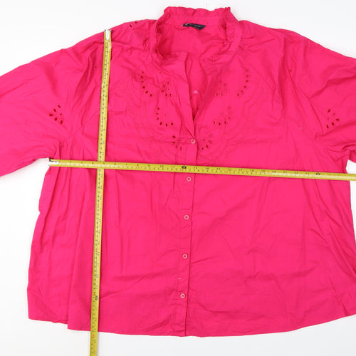 Marks and Spencer Women Pink UK 24 Embroidered Ruffle Button-Up Blouse