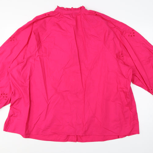 Marks and Spencer Women Pink UK 24 Embroidered Ruffle Button-Up Blouse