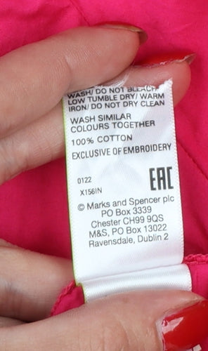 Marks and Spencer Women Pink UK 24 Embroidered Ruffle Button-Up Blouse