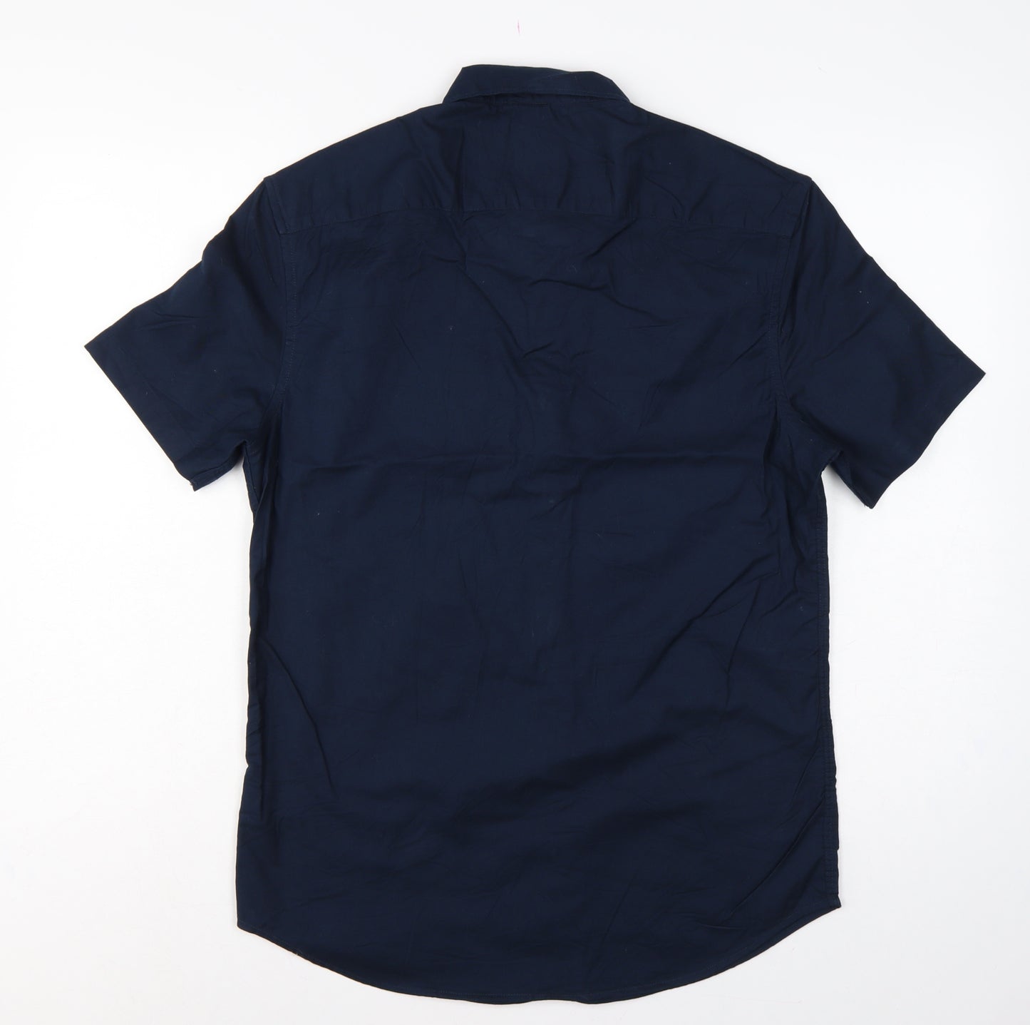 Marks & Spencer Men Blue S Regular Fit Cotton Button-Down Shirt