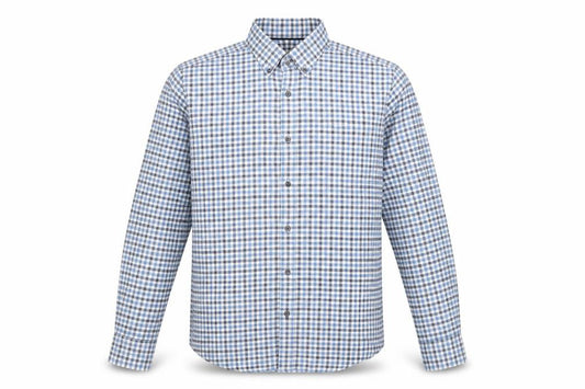 Front view of John Lewis Men Blue White Check Cotton Oxford Button-Up Shirt M