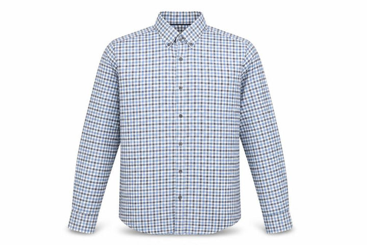 John Lewis Men Blue White Check Cotton Oxford Button-Up Shirt M
