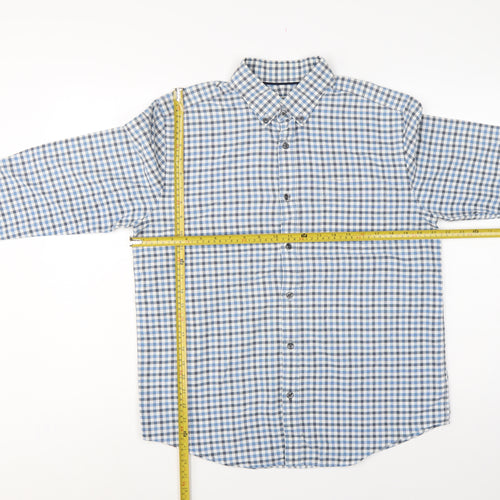 John Lewis Men Blue White Check Cotton Oxford Button-Up Shirt M