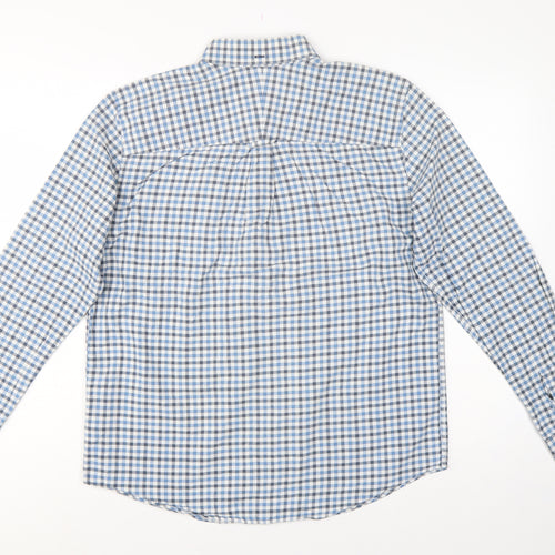 John Lewis Men Blue White Check Cotton Oxford Button-Up Shirt M