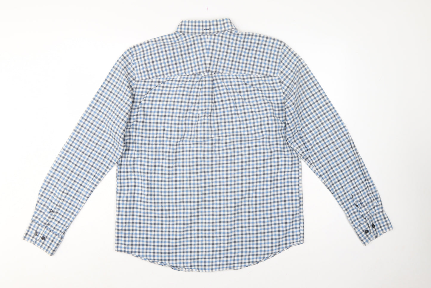 John Lewis Men Blue White Check Cotton Oxford Button-Up Shirt M
