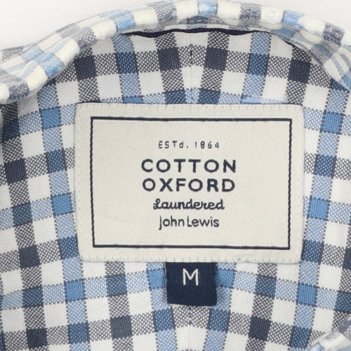 John Lewis Men Blue White Check Cotton Oxford Button-Up Shirt M