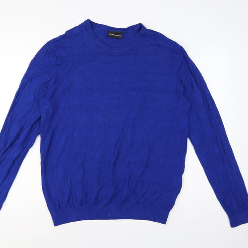 Emporio Armani Men's Blue L Geometric Knit Crew Neck Pullover Jumper