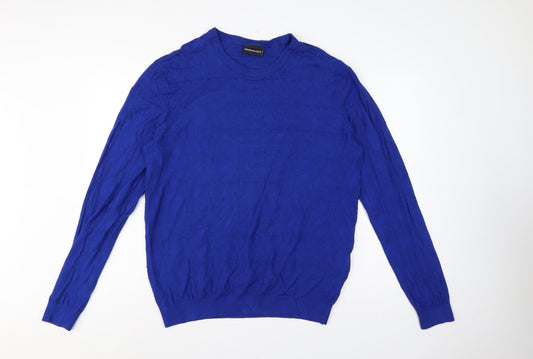 Emporio Armani Men's Blue L Geometric Knit Crew Neck Pullover Jumper