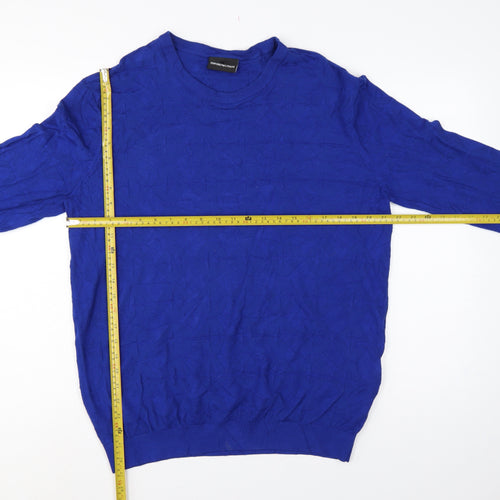 Emporio Armani Men's Blue L Geometric Knit Crew Neck Pullover Jumper