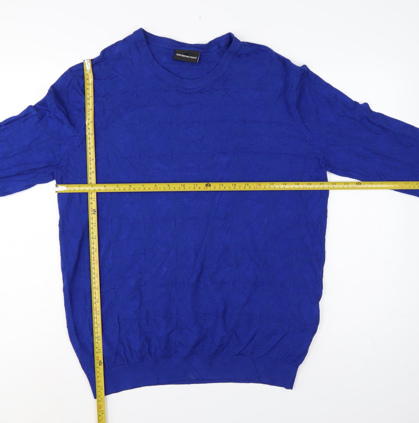 Emporio Armani Men's Blue L Geometric Knit Crew Neck Pullover Jumper