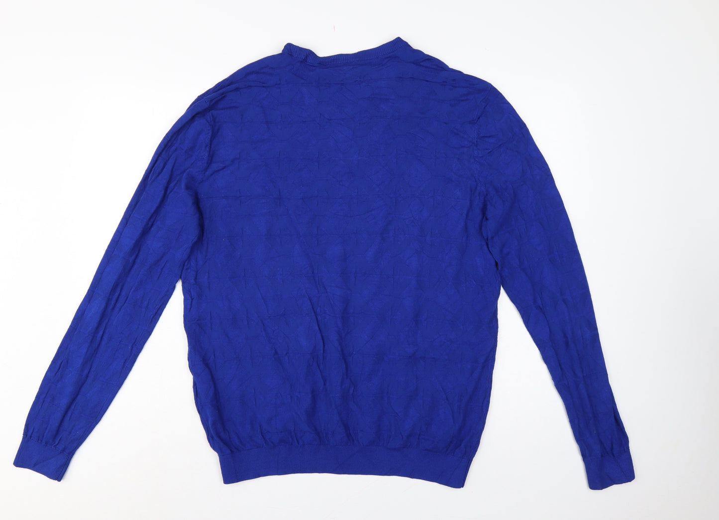 Emporio Armani Men's Blue L Geometric Knit Crew Neck Pullover Jumper