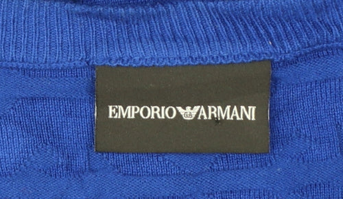 Emporio Armani Men's Blue L Geometric Knit Crew Neck Pullover Jumper