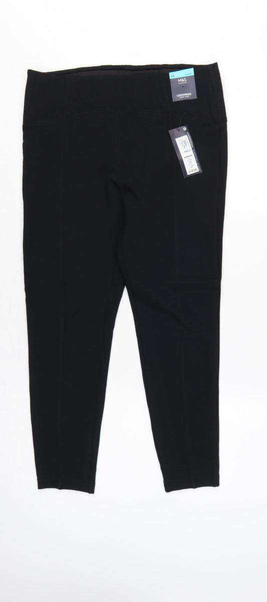 Marks & Spencer Women Black Size 14 Short High Rise Leggings