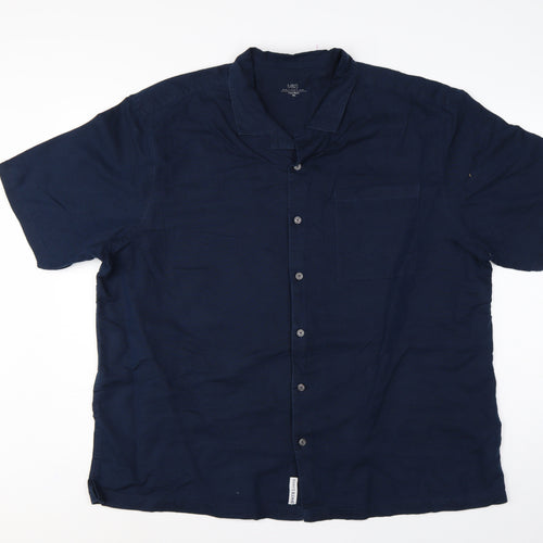 Marks and Spencer Men Blue XXL Linen Blend Short Sleeve Button-Up Shirt