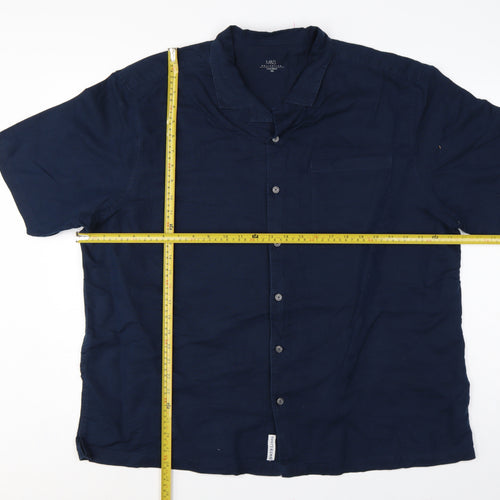 Marks and Spencer Men Blue XXL Linen Blend Short Sleeve Button-Up Shirt
