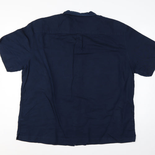 Marks and Spencer Men Blue XXL Linen Blend Short Sleeve Button-Up Shirt