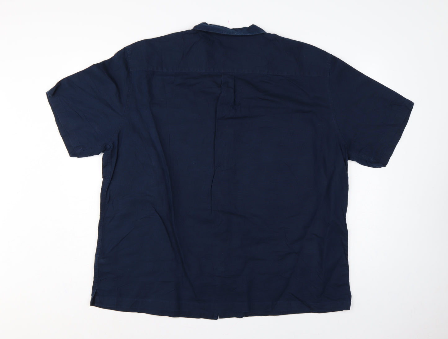 Marks and Spencer Men Blue XXL Linen Blend Short Sleeve Button-Up Shirt