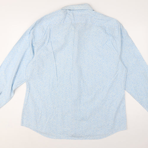 Jeff Banks Men Light Blue 17.5 Floral Cotton Long Sleeve Button-Up Shirt