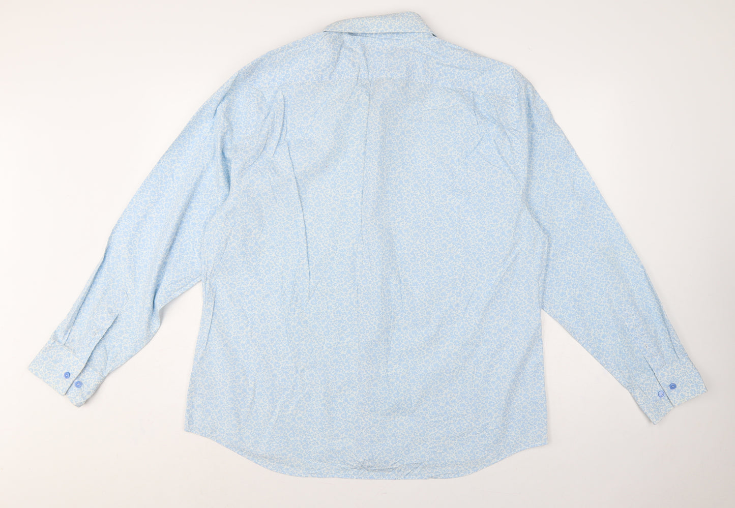 Jeff Banks Men Light Blue 17.5 Floral Cotton Long Sleeve Button-Up Shirt