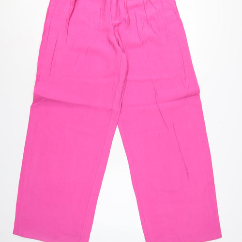 Zara Unisex Adults Pink M Wide-Leg High Rise Dress Trousers