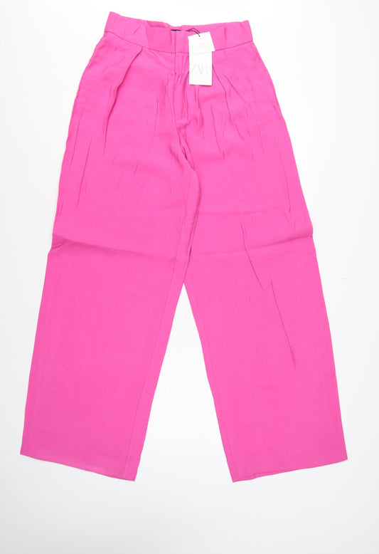 Zara Unisex Adults Pink M Wide-Leg High Rise Dress Trousers