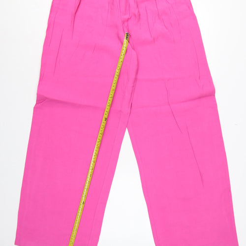 Zara Unisex Adults Pink M Wide-Leg High Rise Dress Trousers