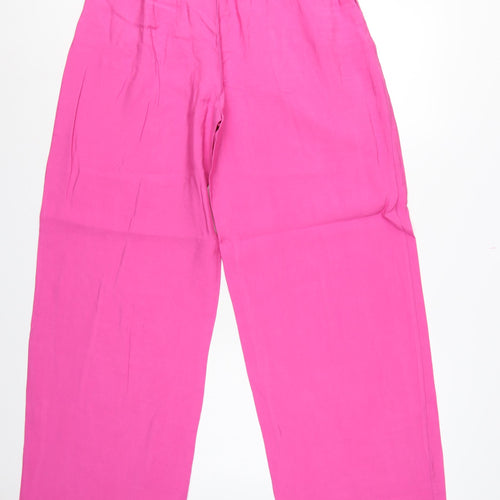 Zara Unisex Adults Pink M Wide-Leg High Rise Dress Trousers