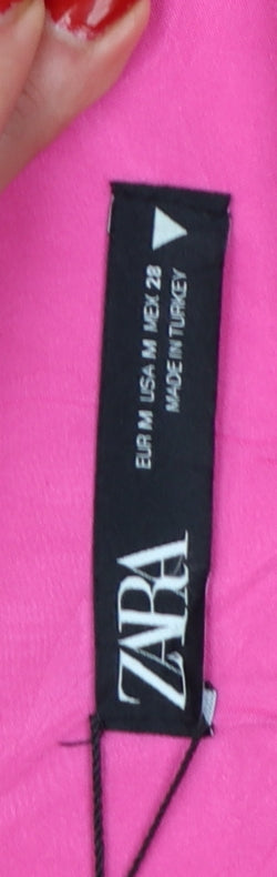 Zara Unisex Adults Pink M Wide-Leg High Rise Dress Trousers