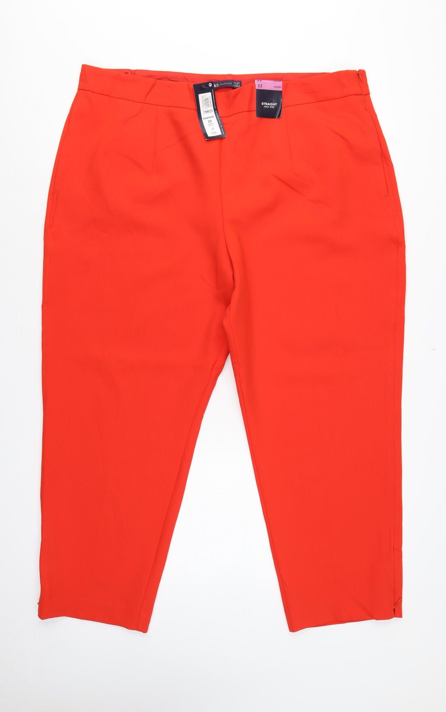 Marks & Spencer Unisex Red Size 22 Straight High Rise Trousers