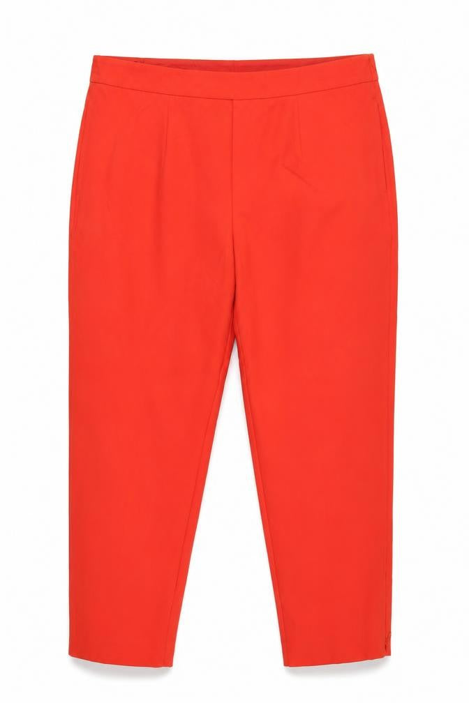 Front view of Marks & Spencer unisex red, size 22, straight high rise trousers