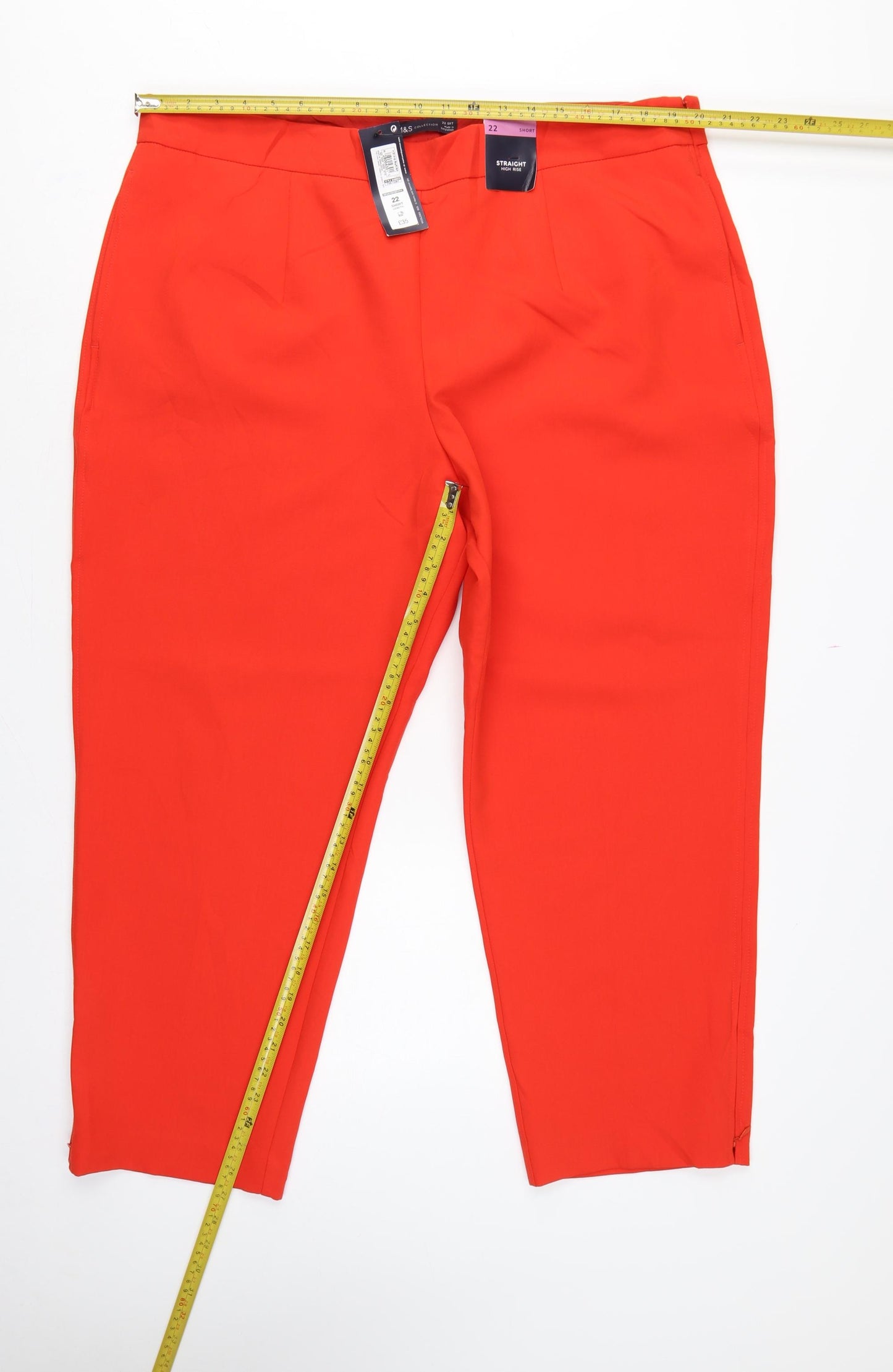 Marks & Spencer Unisex Red Size 22 Straight High Rise Trousers