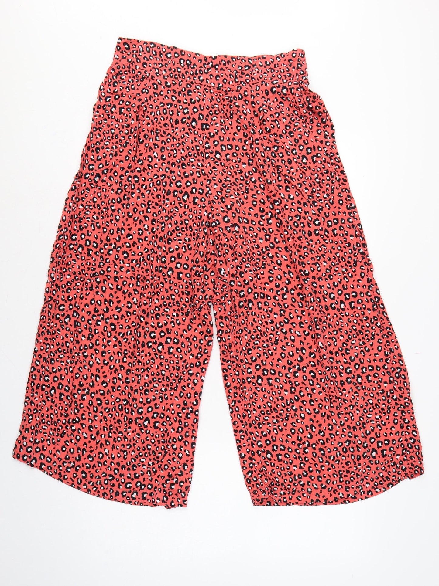 Marks and Spencer Women Orange Leopard Print Wide-Leg Trousers UK 12