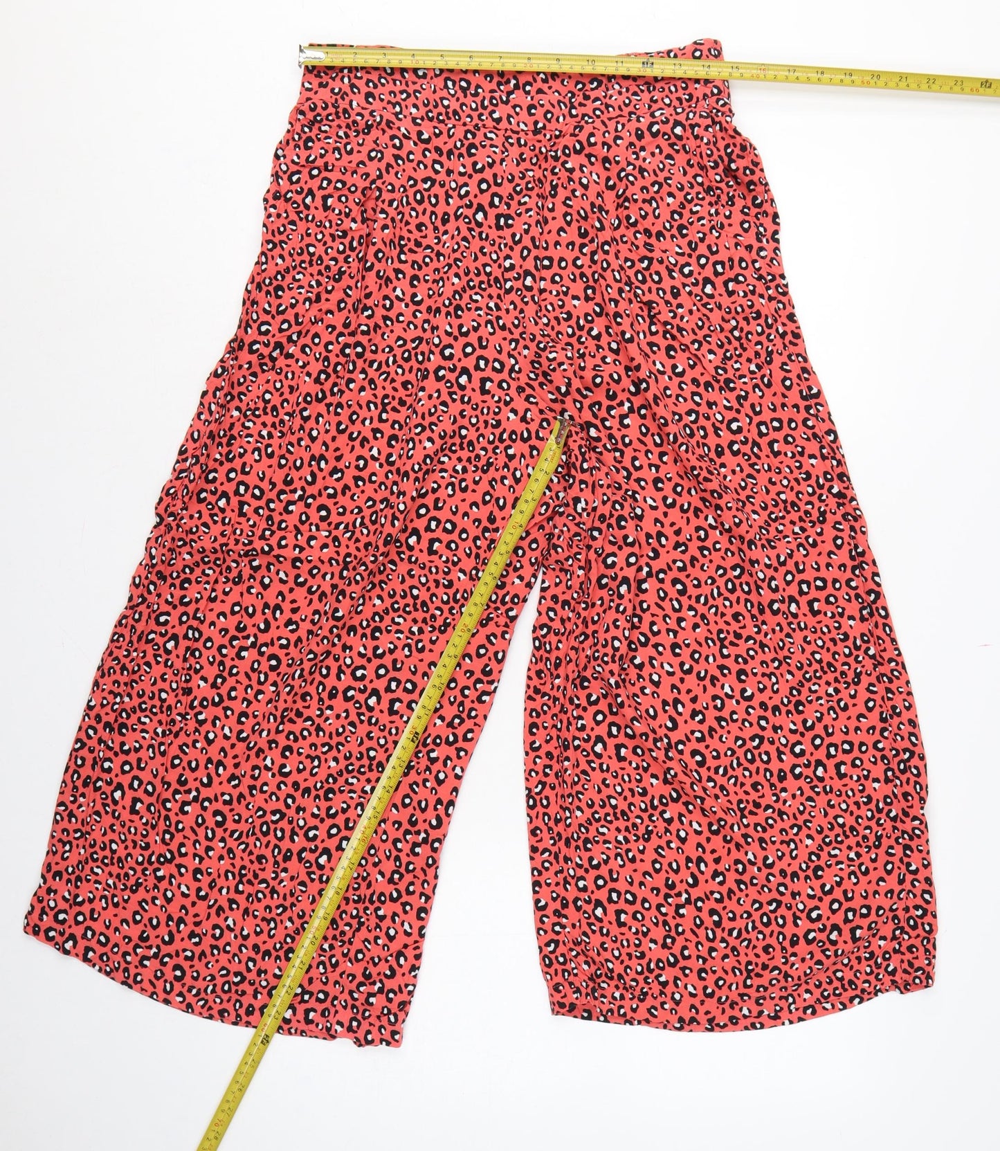 Marks and Spencer Women Orange Leopard Print Wide-Leg Trousers UK 12