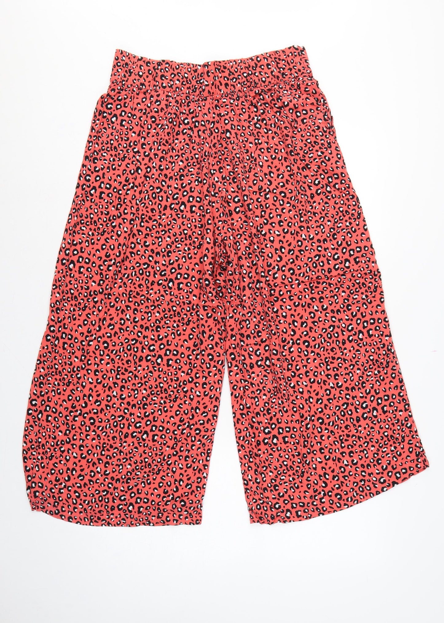 Marks and Spencer Women Orange Leopard Print Wide-Leg Trousers UK 12