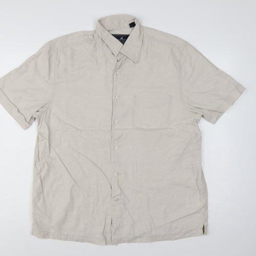 Stone Bay Men's Beige M Linen Cotton Short Sleeve Button-Up Shirt