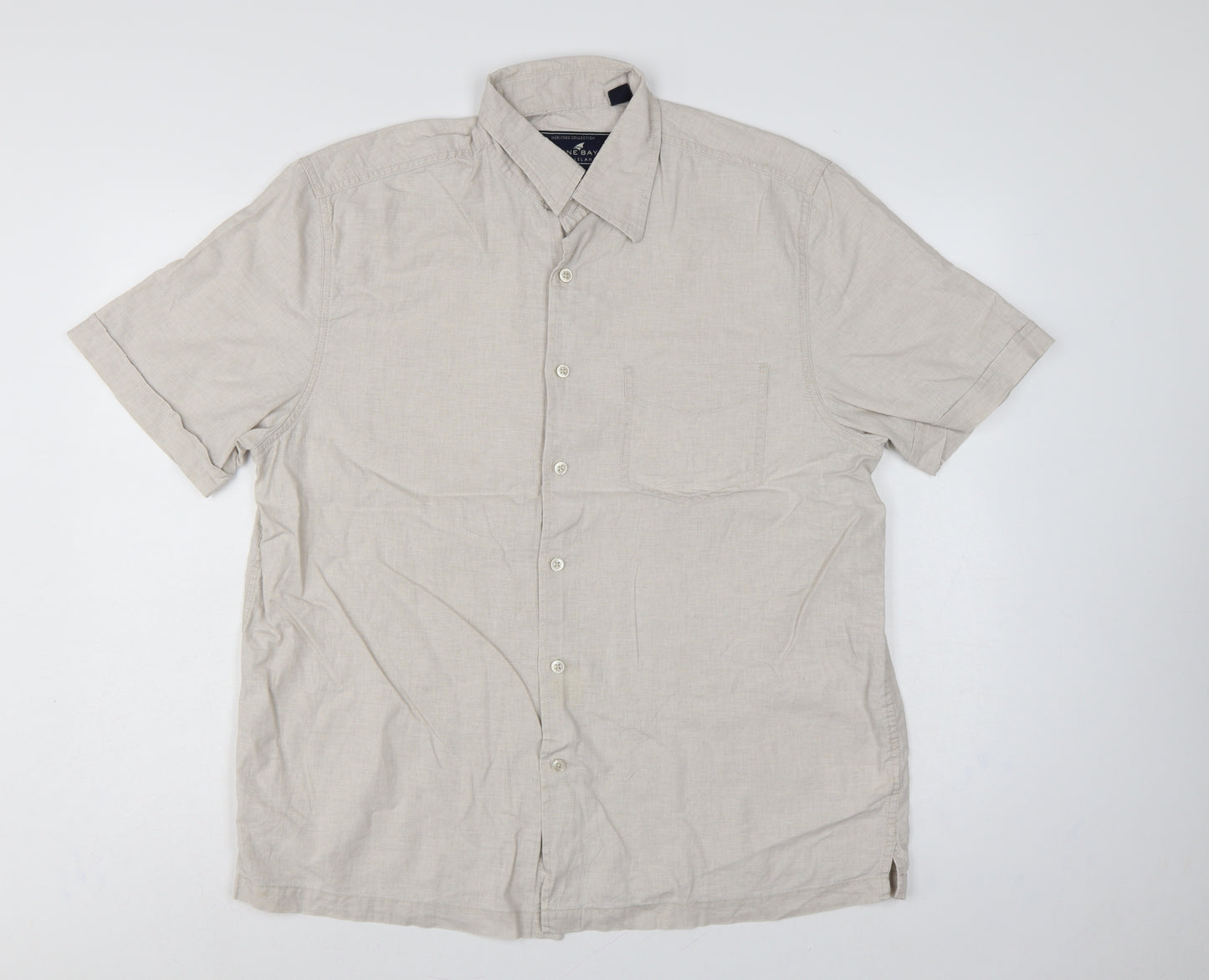 Stone Bay Men's Beige M Linen Cotton Short Sleeve Button-Up Shirt