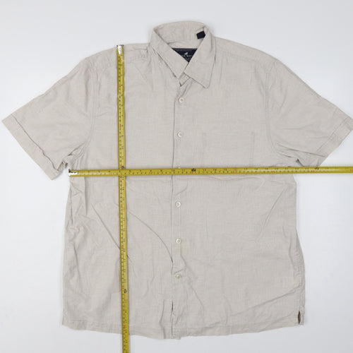 Stone Bay Men's Beige M Linen Cotton Short Sleeve Button-Up Shirt
